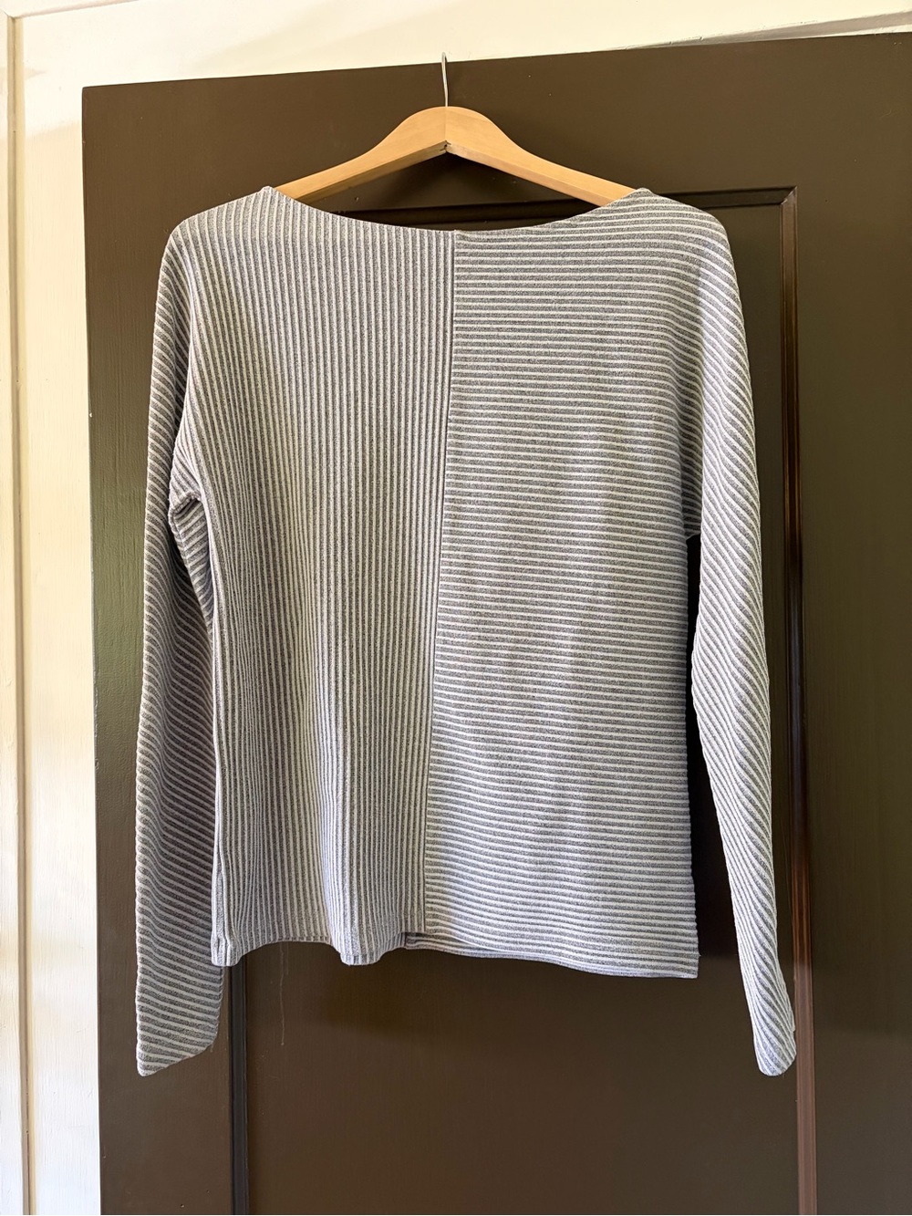 COS Light Gray and White Ribbed Crewneck Sweater